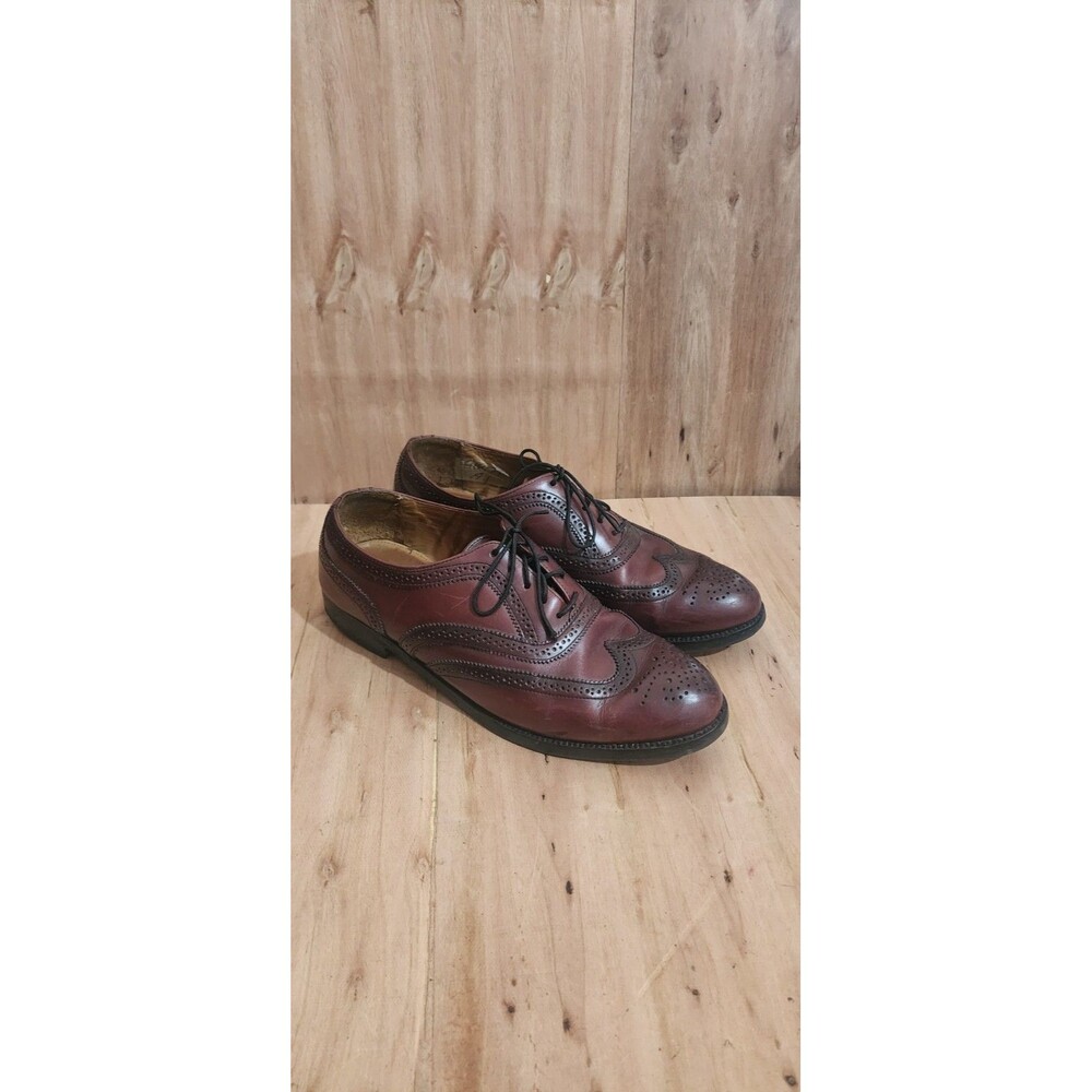Bass Flex Step Men's Wingtip Oxford Tan Dress Shoes Slip Resistance Size 9D